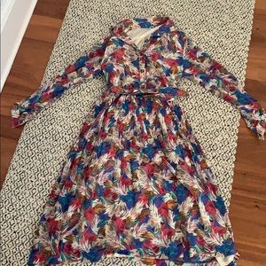 VINTAGE 80s PRINT BUTTON DRESS W/ BELT